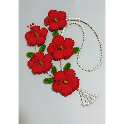 Red Hibiscus Pearl Mala with Tassel