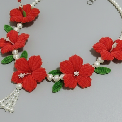 Red Hibiscus Pearl Mala with Tassel