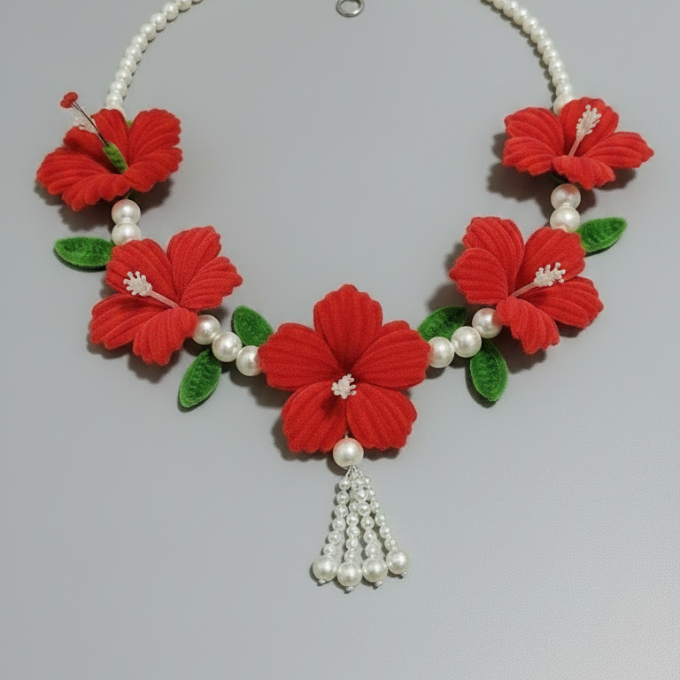 Red Hibiscus Pearl Mala with Tassel