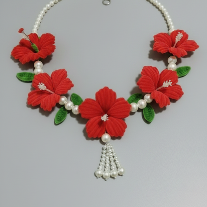 Red Hibiscus Pearl Mala with Tassel