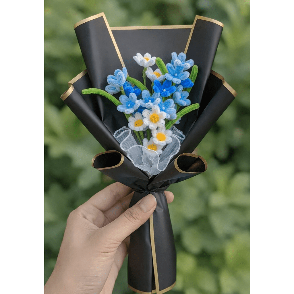 Mini Blue & White Flower Bouquet - Bloom Forever Studio