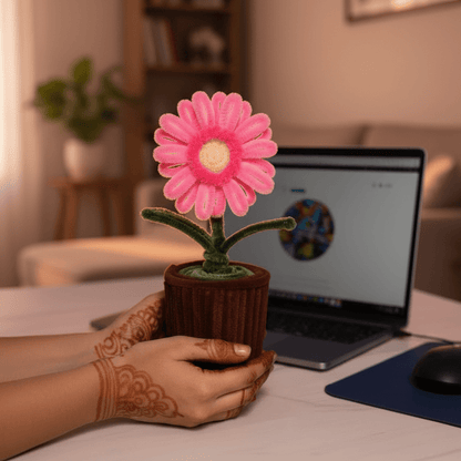 Raani Handcrafted Pink Gerbera Pot - Bloom Forever Studio