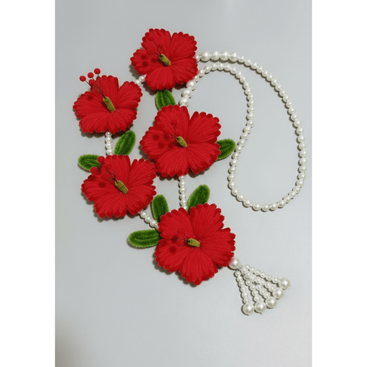 Red Hibiscus Pearl Mala with Tassel - Bloom Forever Studio